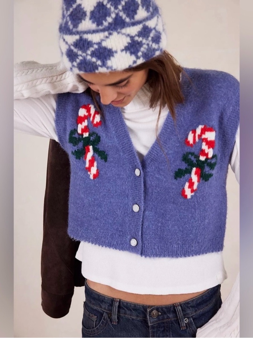 Free People Be Merry Candy Cane Knit Sweater Vest XS